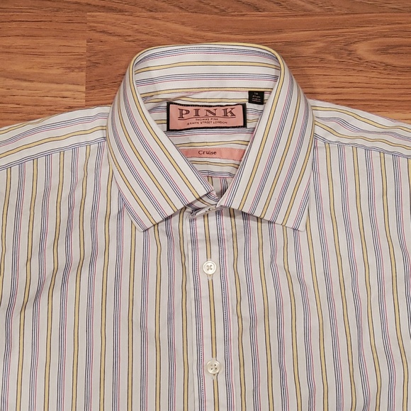 Thomas Pink L/S Striped Casual Dress Shirt Size M - Picture 6 of 6